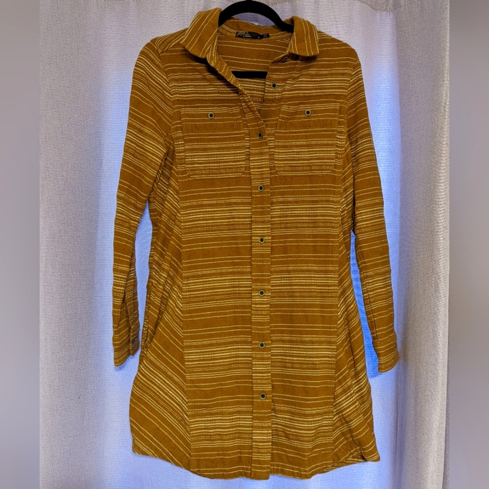 Prana Dyri Dress Textured Organic Cotton Long Sleeve Button Up Shirt Size Small
